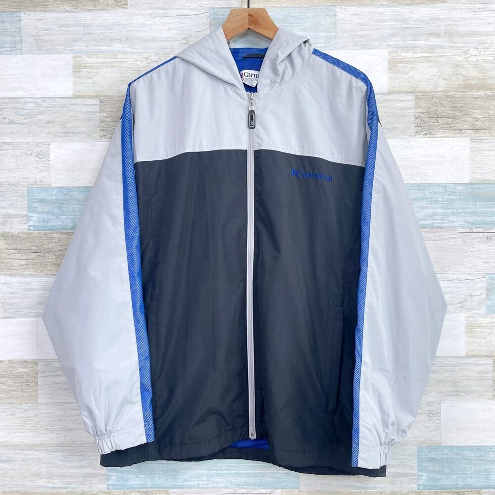 Carnival Cruise Line Hooded Zip Rain Jacket Black Gray Mesh Lined Mens Large